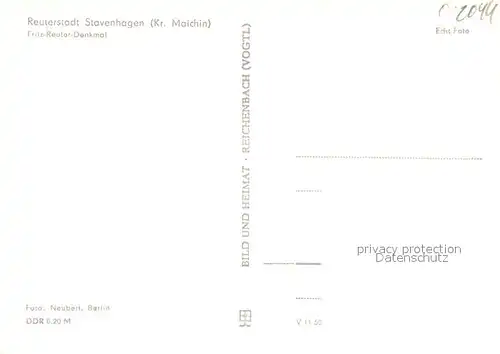 AK / Ansichtskarte Stavenhagen Fritz Reuter Denkmal Stavenhagen