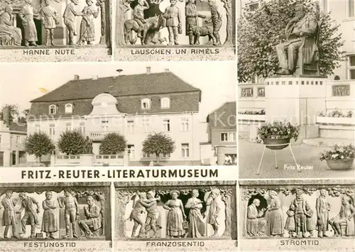 AK / Ansichtskarte Stavenhagen Fritz Reuter Literaturmuseum Denkmal Figurengruppen Stavenhagen