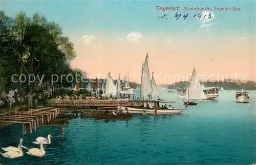 AK / Ansichtskarte Tegelort Strandpartie am Tegeler See Segelboote Schw?ne Tegelort