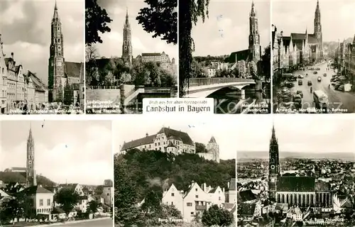 AK / Ansichtskarte Landshut_Isar Dreifaltigkeitsplatz mit Martinskirche Ludwigswehr Burg Trausnitze Isarpartien Landshut Isar