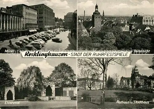 AK / Ansichtskarte Recklinghausen_Westfalen Markt Rathaus Stadthaus Ehrenmal Panorama Recklinghausen_Westfalen