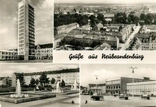 AK / Ansichtskarte Neubrandenburg Hochhaus Karl Marx Platz Wasserspiele Stadtpanorama Neubrandenburg