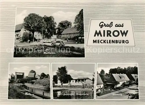 AK / Ansichtskarte Mirow Marktplatz Schleuse HO Gaststaette Strandhalle Siedlung Mirow