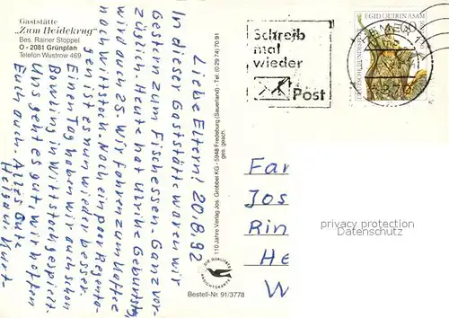 AK / Ansichtskarte Gruenplan Gaststaette Zum Heidekrug Restaurant Terrasse Grosser See Gruenplan