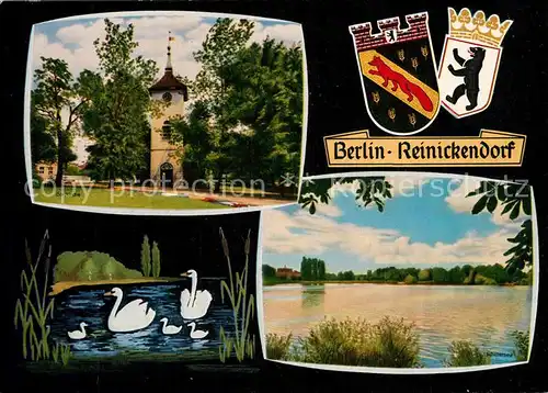 AK / Ansichtskarte Reinickendorf Dorfkirche Schwanenteich Schaefersee Reinickendorf