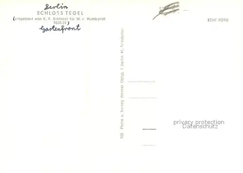 AK / Ansichtskarte Berlin Schloss Tegel Gartenfront Berlin