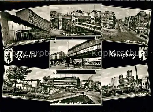 AK / Ansichtskarte Kreuzberg_Berlin Amerik Gedenkbibliothek Schlesisches Tor Kottbusser Damm Urbankrankenhaus Hallesches Tor Oberbaumbruecke Kreuzberg Berlin