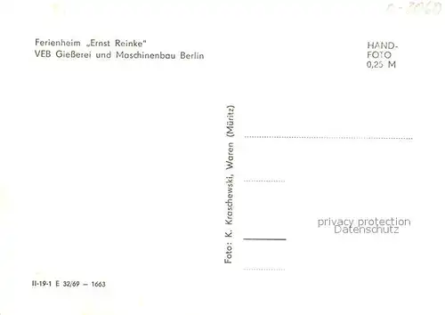 AK / Ansichtskarte Waren_Mueritz Ferienheim Ernst Reinke VEB Giesserei und Maschinenbau Berlin Speiseraum Waren Mueritz