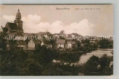 AK / Ansichtskarte Waren_Mueritz Blick vom Stuede auf die Stadt Kirche Waren Mueritz