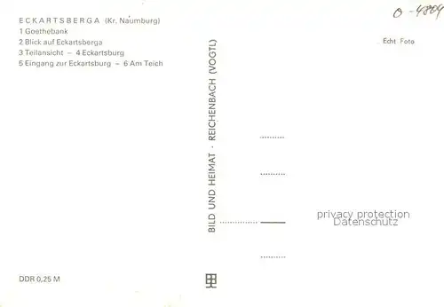 AK / Ansichtskarte Eckartsberga Goethebank Teilansichten Eckartsburg Teich Eckartsberga