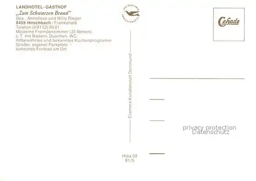 AK / Ansichtskarte Hirschberg_Oberfranken Landhotel Gasthof Zum Schwarzen Brand Hirschberg Oberfranken