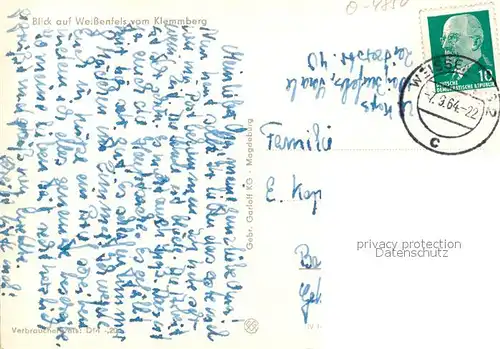 AK / Ansichtskarte Weissenfels_Saale Stadtpanorama Blick vom Klemmberg Weissenfels_Saale