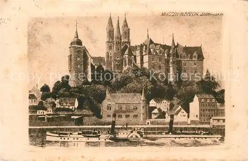 AK / Ansichtskarte Meissen_Elbe_Sachsen Elbe Dampfer Albrechtsburg Dom Kuenstlerkarte Meissen_Elbe_Sachsen