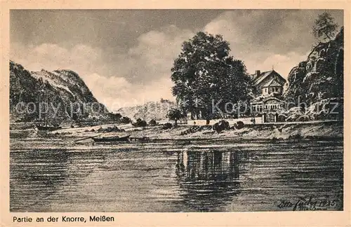 AK / Ansichtskarte Meissen_Elbe_Sachsen Partie an der Knorre Gaststaette Kuenstlerkarte Meissen_Elbe_Sachsen