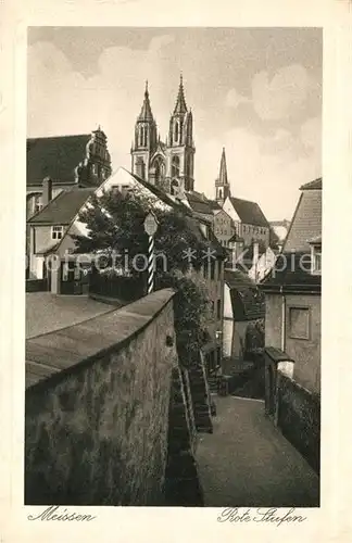 AK / Ansichtskarte Meissen_Elbe_Sachsen Rote Stufen Stadtmauer Blick zum Dom Meissen_Elbe_Sachsen