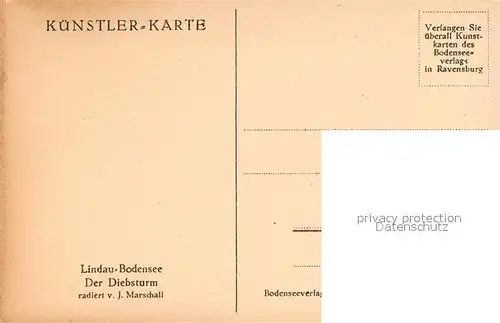 AK / Ansichtskarte Lindau_Bodensee Diebsturm Radierung J. Marschall Kuenstlerkarte Lindau Bodensee