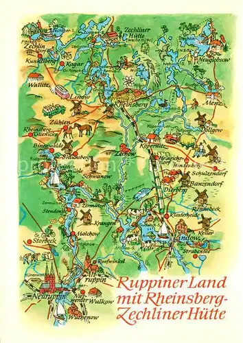 AK / Ansichtskarte Rheinsberg Landkarte Ruppiner Land mit Zechliner H?tte Rheinsberg