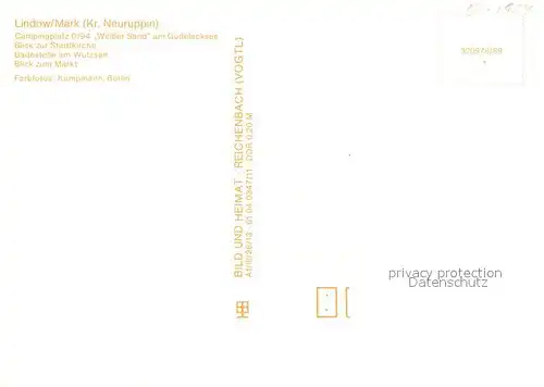 AK / Ansichtskarte Lindow_Mark Camping am Gudelacksee Kirche Wutzsee Markt Lindow Mark