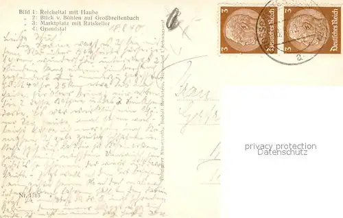 AK / Ansichtskarte Grossbreitenbach_Thueringen Landschaftspanorama Reicheltal Haube Boehlen Grossbreitenbach Marktplatz Ratskeller Grundstal Grossbreitenbach