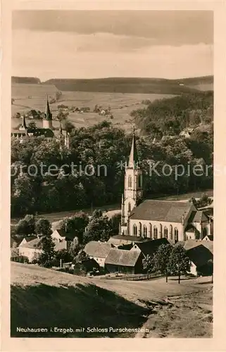 AK / Ansichtskarte Neuhausen_Erzgebirge Panorama Kirche Schloss Purschenstein Neuhausen Erzgebirge