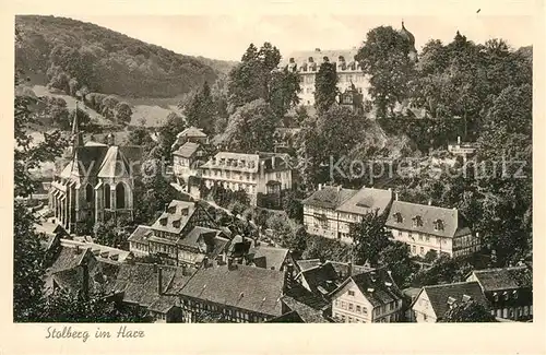 AK / Ansichtskarte Stolberg_Harz Ansicht mit Kirche und Schloss Stolberg Harz