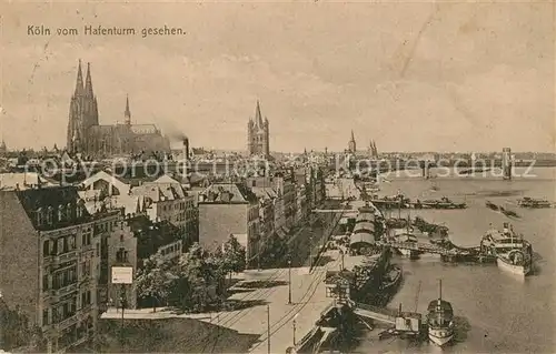 Koeln_Rhein vom Hafenturm gesehen Koelner Dom Bootsanleger Dampfer Koeln_Rhein