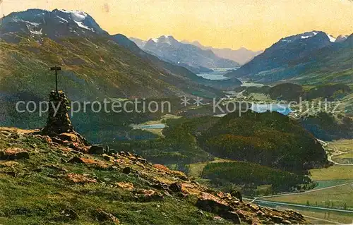 Muottas_Muragl Landschaftspanorama Blick auf Oberengadiner Seen Alpen Feldpost Muottas Muragl