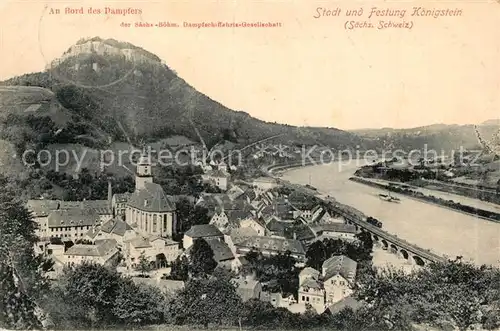 Koenigstein_Saechsische_Schweiz Stadtpanorama und Festung Elbe Koenigstein_Saechsische
