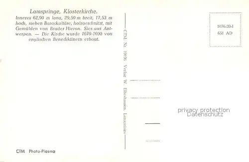 AK / Ansichtskarte Lamspringe Inneres der Klosterkirche Lamspringe