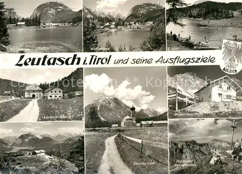 AK / Ansichtskarte Leutasch Seen der Umgebung Rauthhuette Gipfelkreuz Gehrenspitze Wettersteinhuette Kirche Alpen Leutasch