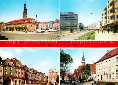 AK / Ansichtskarte Boleslawiec_Bunzlau Ratusz Ulica Adama Asnyka Zabytkowe kamieniczki w Rynku Plac Armii Czerwonej Rathaus Historische Haeuser Marktplatz Kirche Boleslawiec_Bunzlau