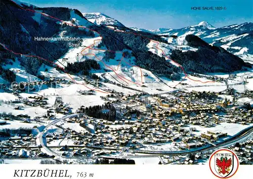 AK / Ansichtskarte Kitzbuehel_Tirol Wintersportplatz Hahnenkammabfahrt Streif Hohe Salve Fliegeraufnahme Kitzbuehel Tirol