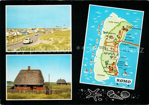 AK / Ansichtskarte Romo Wattenmeerinsel Landkarte Reetdachhaus Romo