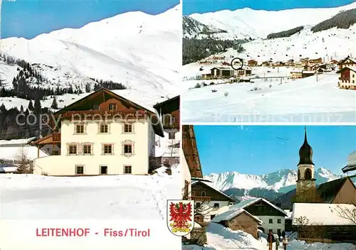 AK / Ansichtskarte Fiss_Tirol Pension Leitenhof Ortsmotiv mit Kirche Winterpanorama Oberinntal Fiss_Tirol
