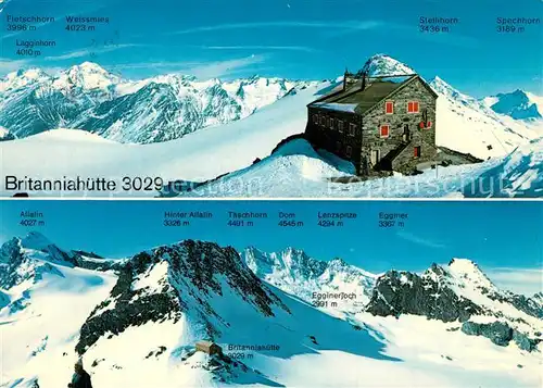 AK / Ansichtskarte Britanniahuette Berghaus Panorama Walliser Alpen Britanniahuette