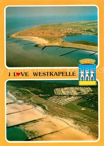 AK / Ansichtskarte Westkapelle_Netherlands Panorama met kreet Strandgezicht luchtopname Westkapelle_Netherlands