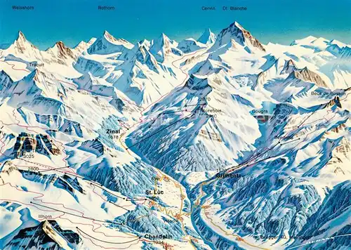 AK / Ansichtskarte Zinal_VS uebersichtskarte Wintersportgebiet Walliser Alpen Zinal_VS