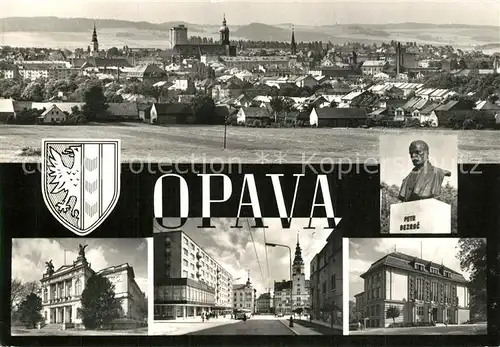 AK / Ansichtskarte Opava_Troppau Panorama Kirche Stadtansichten Bueste Petr Bezruc Opava Troppau