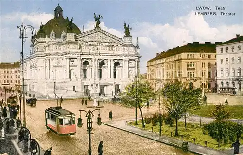 AK / Ansichtskarte Lemberg_Lwow_Lviv Theater Strassenbahn Lemberg_Lwow_Lviv