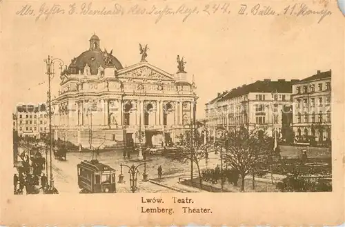 AK / Ansichtskarte Lemberg_Lwow_Lviv Theater Strassenbahn Lemberg_Lwow_Lviv