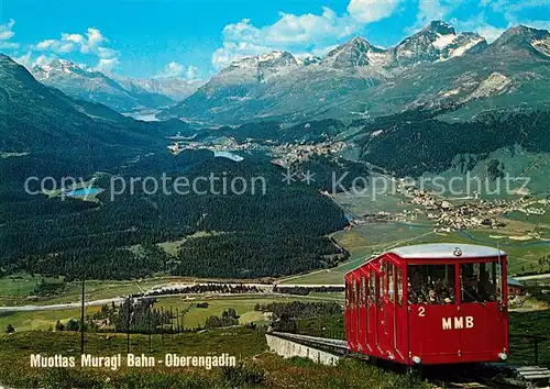AK / Ansichtskarte Muottas_Muragl Zahnradbahn mit Blick auf das Oberengadin Alpenpanorama Muottas Muragl