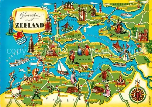 AK / Ansichtskarte Zeeland_Niederlande Landkarte Zeeland_Niederlande