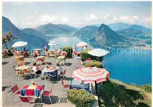 AK / Ansichtskarte Monte_Bre_Lugano Hotel Kulmterrasse Blick auf Luganersee Monte_Bre_Lugano