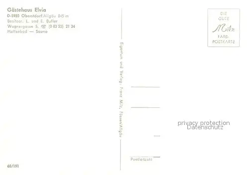 AK / Ansichtskarte Oberstdorf Gaestehaus Elvia Allgaeuer Alpen Oberstdorf