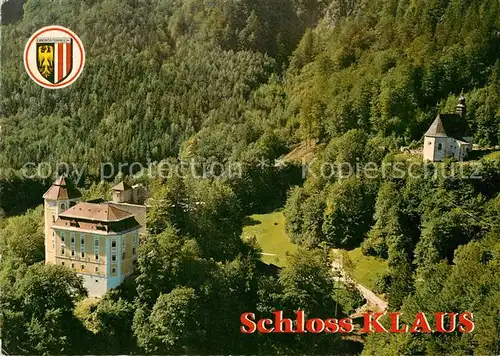 AK / Ansichtskarte Klaus_Pyhrnbahn Schloss Klaus mit Bergkirche Fliegeraufnahme Klaus_Pyhrnbahn