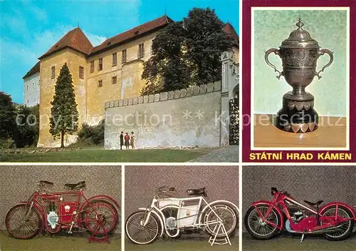 AK / Ansichtskarte Kamen_Stein Statni Hrad Kamen Museum Krug Fahrrad Motorrad 