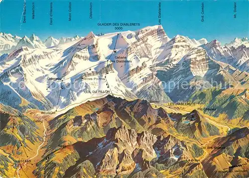 AK / Ansichtskarte Col_du_Pillon Panorama Glacier des Diablerets Schweizer Alpen aus der Vogelperspektive Col_du_Pillon