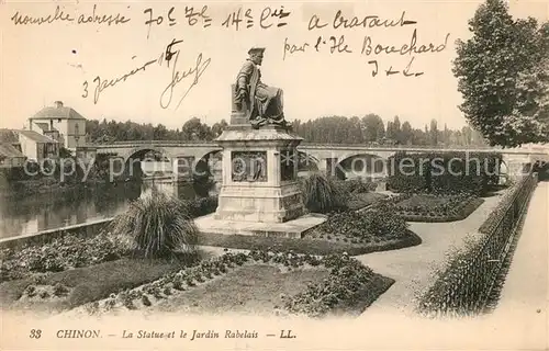 AK / Ansichtskarte Chinon_Indre_et_Loire Statue Jardin Rabelais Chinon_Indre_et_Loire