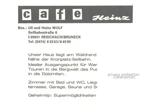 AK / Ansichtskarte Reischach_Bruneck Cafe Heinz Seilbahn Reischach Bruneck