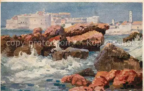 Dubrovnik_Ragusa Vue prise de la mer au dessous de Ploce Kuenstlerkarte Dubrovnik Ragusa